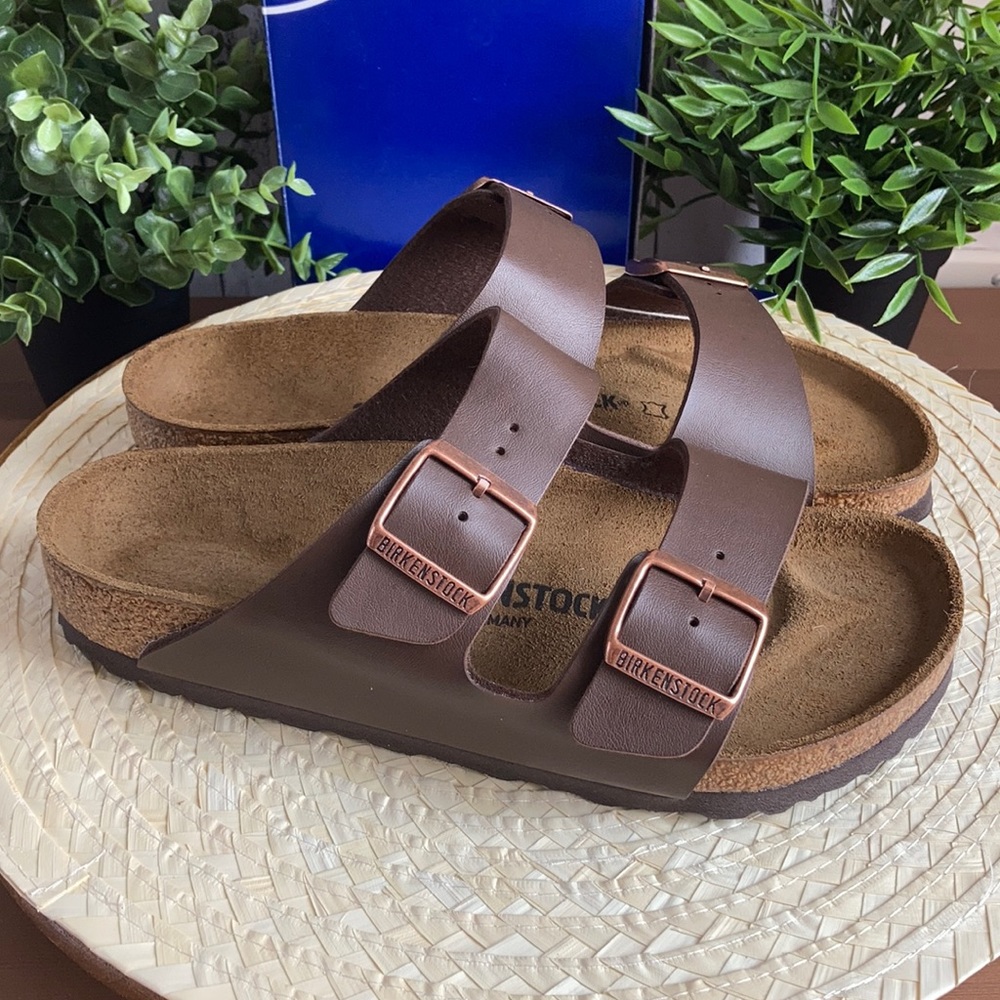 Birkenstock Arizona Brown Leather Slides Sandals - Picture 12 of 16